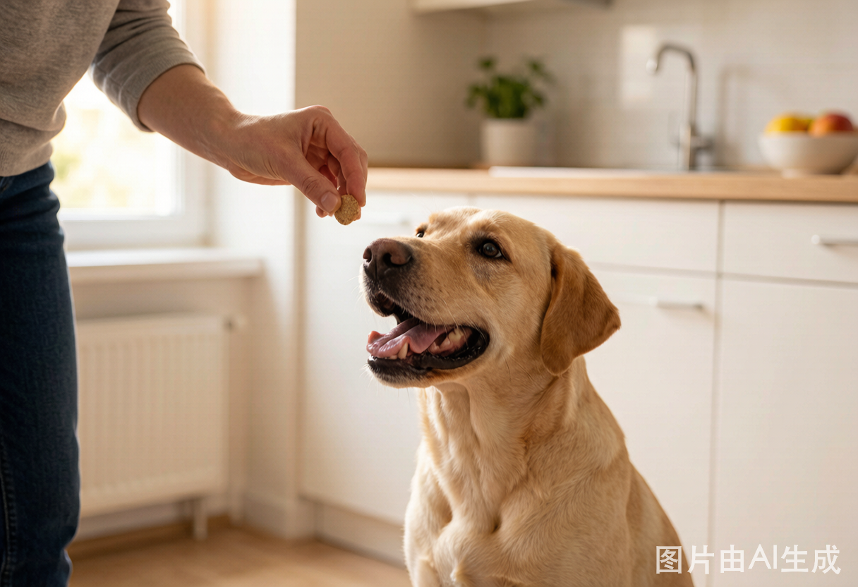 Teaching a dog a trick with a training treat